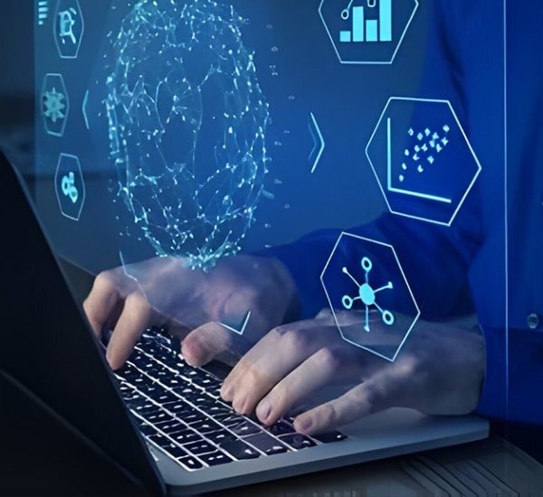 technology focus within a futuristic digital theme